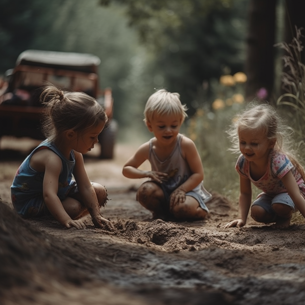 Tres niños felices jugando al aire libre, disfrutando de una vida activa y saludable