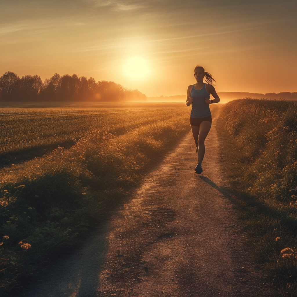 Mujer feliz y saludable corriendo al aire libre, promoviendo un estilo de vida activo y balanceado